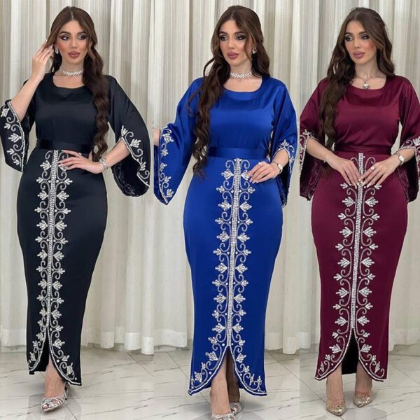 Arabic Dubai Robe Fashion Diamond Soft Satin Evening Dress – Tassawoque ...