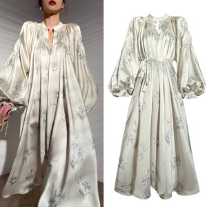 Waist Tightening And Slimming Long Sleeved V-neck Dress